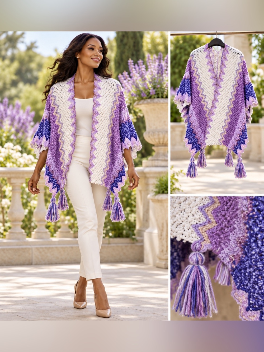 Handwoven Lavender Gradient Kimono Cardigan